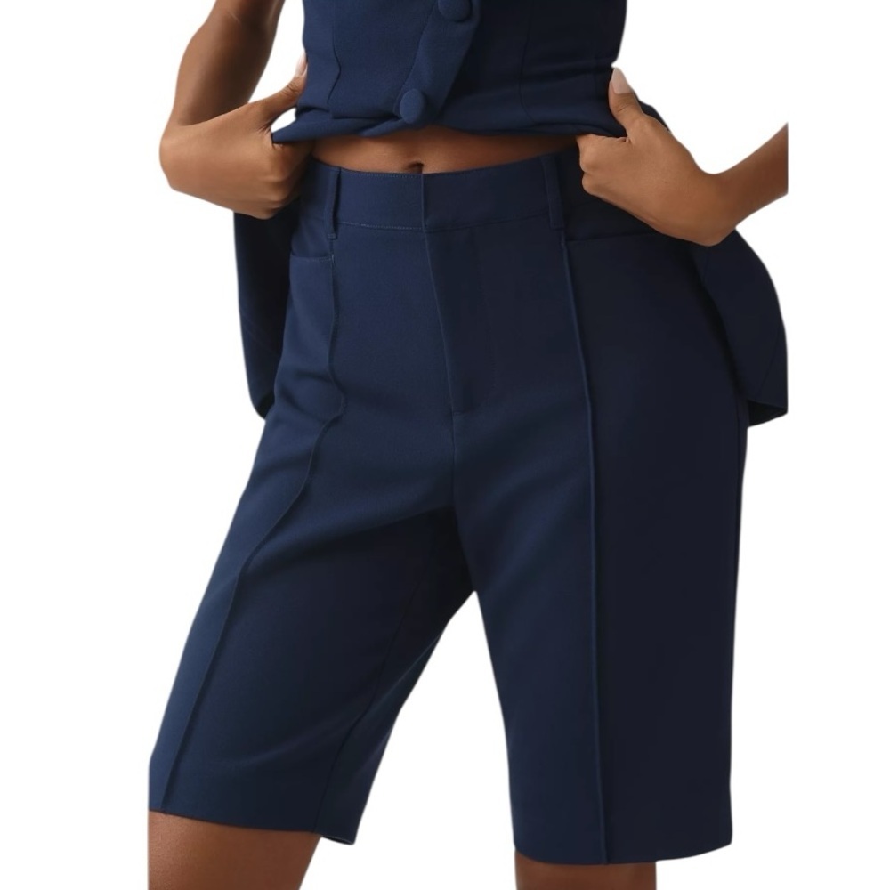 ANTHROPOLOGIE MAEVE Slim Long Pleated Shorts Navy Size 8 NEW